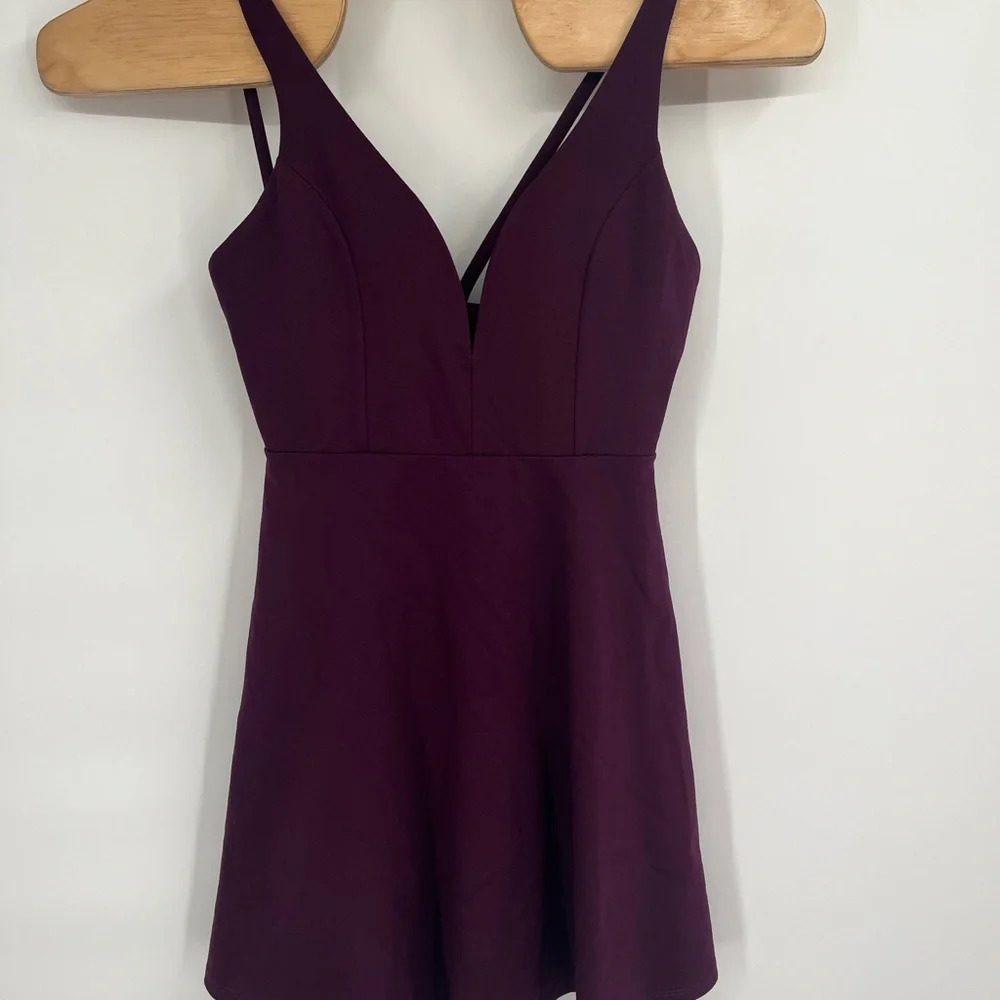 Lulus Love Galore Plum Spaghetti Strap Fit & Flare Skater Mini Dress NWT Sz L - Picture 2 of 12